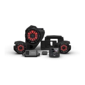 Portable Bluetooth speaker system with multiple speakers and control unit.
